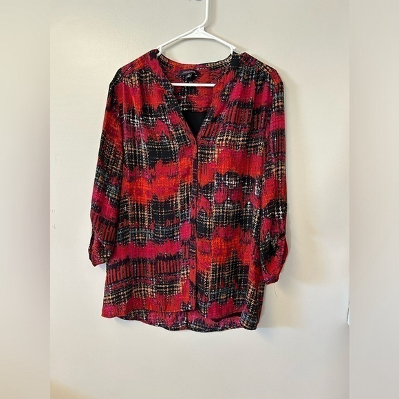 Notation’s colorful button down long sleeve blouse - Picture 1 of 5